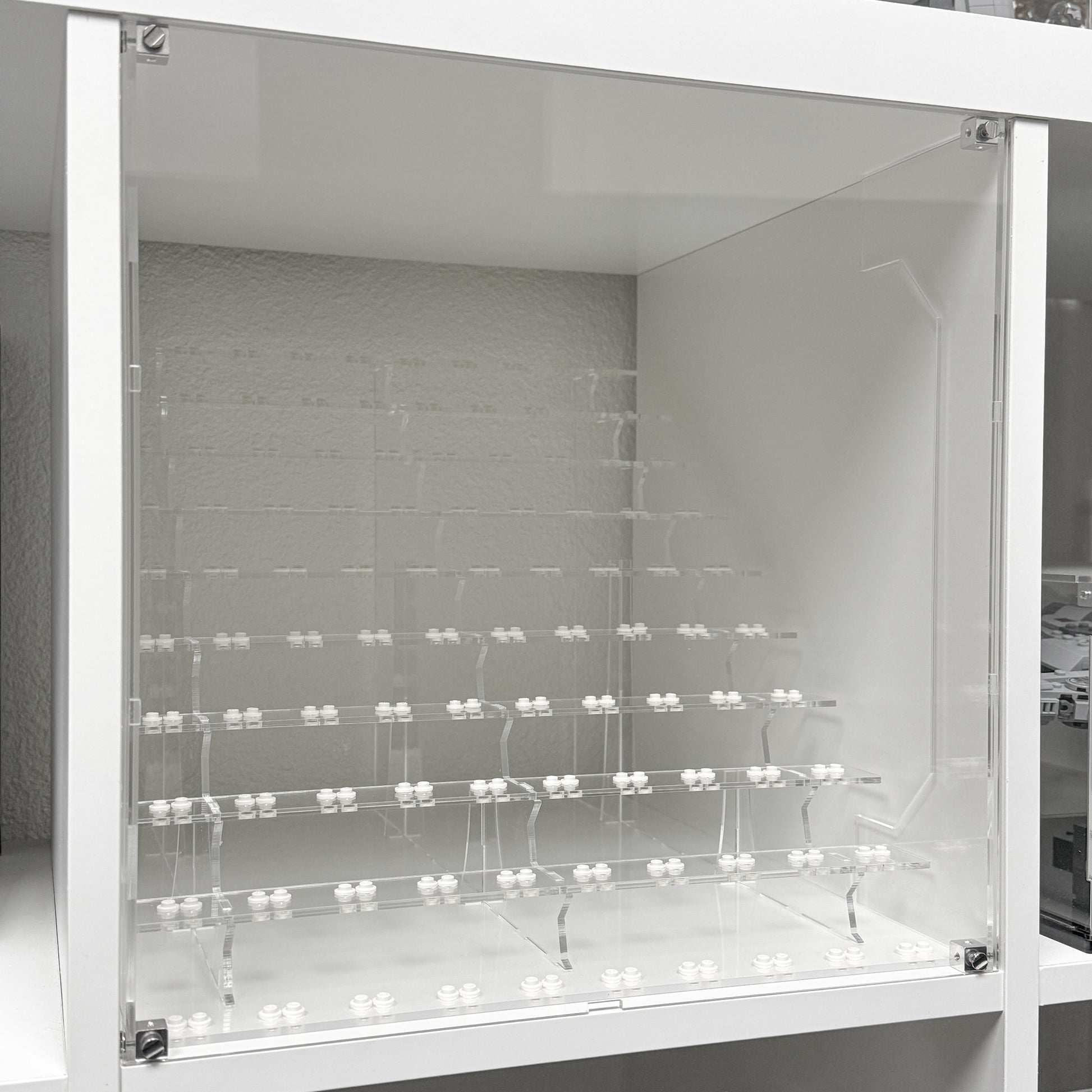 Display stand for 100 LEGO minifigures fitted inside IKEA KALLAX shelf