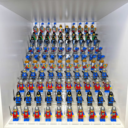Display stand for 100 LEGO minifigures fitted inside IKEA KALLAX shelf