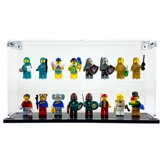 LEGO minifigure display case holds 16 figures clear acrylic
